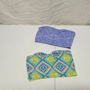 Nollie Bandeau Tube Top Womens XS Blue Multicolor 2-Pack Geometric Aztec Boho